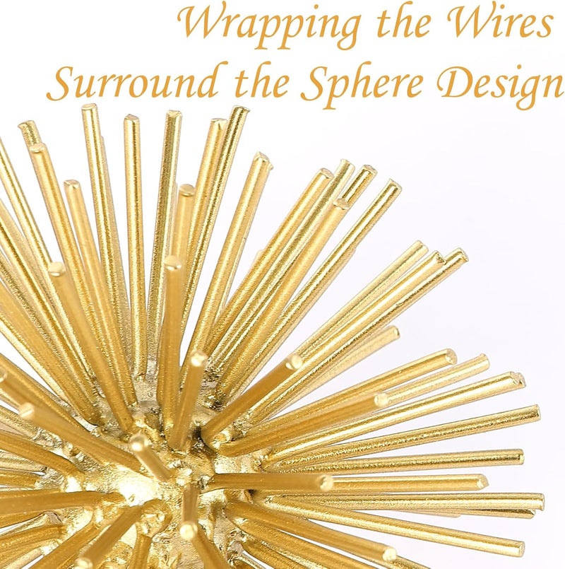 Mocome Gold Sphere Decor, Metal Gold Starburst Tabletop Sculpture Decor, Modern Metal Starburst Centerpiece, Spike Ball Decoration for Home Decor - Image 5